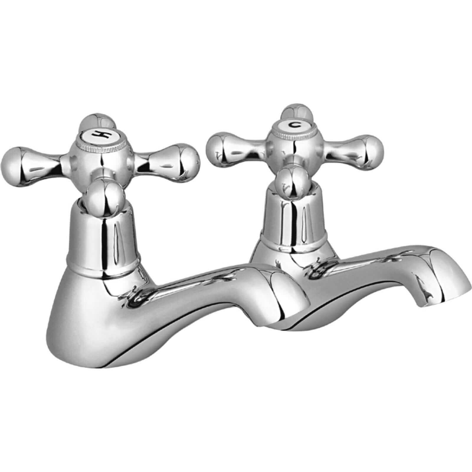 Buy Beaumont twin hot & cold basin victorian crosshead pillar taps - chrome Online UK | HOUSE OF ENKI